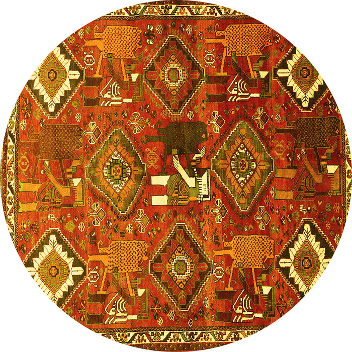 Round Persian Yellow Traditional Rug, tr649yw