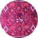 Round Machine Washable Persian Pink Traditional Rug, wshtr649pnk