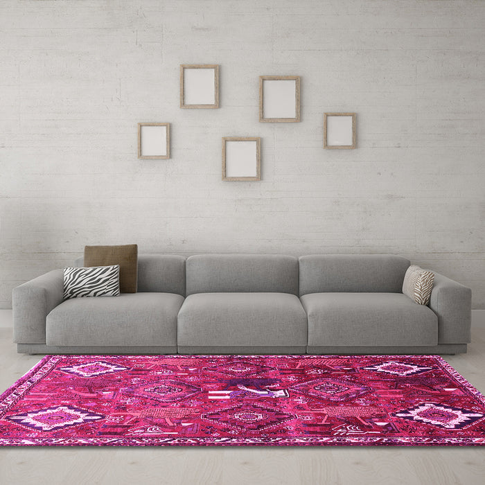 Machine Washable Persian Pink Traditional Rug in a Living Room, wshtr649pnk