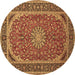 Round Medallion Brown Traditional Rug, tr64brn