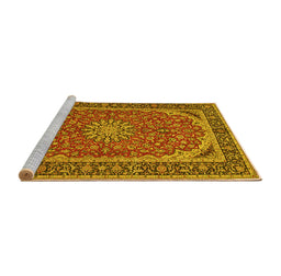 Sideview of Machine Washable Medallion Yellow Traditional Rug, wshtr64yw