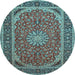 Round Machine Washable Medallion Light Blue Traditional Rug, wshtr64lblu