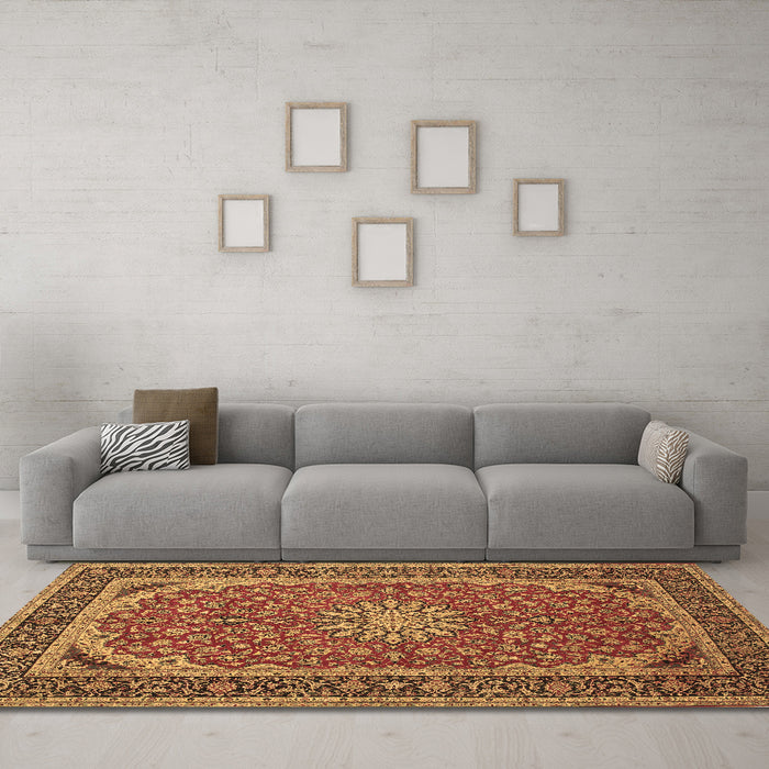 Machine Washable Medallion Brown Traditional Rug in a Living Room,, wshtr64brn