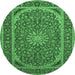 Round Machine Washable Medallion Emerald Green Traditional Area Rugs, wshtr64emgrn