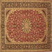 Square Machine Washable Medallion Brown Traditional Rug, wshtr64brn