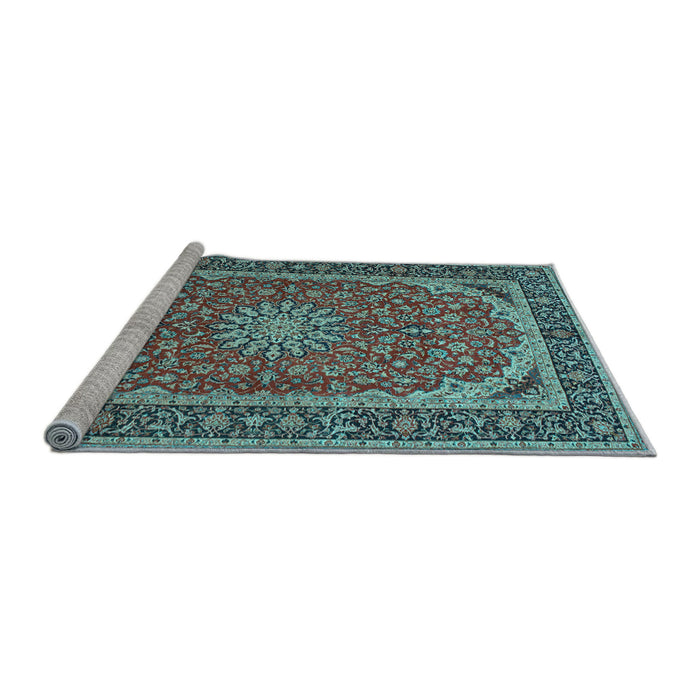 Sideview of Machine Washable Medallion Light Blue Traditional Rug, wshtr64lblu
