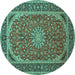 Round Machine Washable Medallion Turquoise Traditional Area Rugs, wshtr64turq