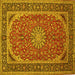 Square Machine Washable Medallion Yellow Traditional Rug, wshtr64yw