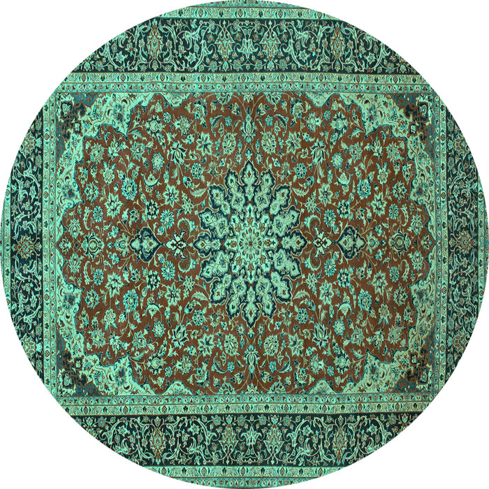 Round Medallion Turquoise Traditional Rug, tr64turq