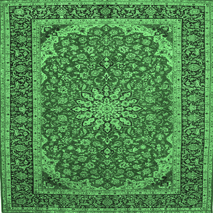 Square Machine Washable Medallion Emerald Green Traditional Area Rugs, wshtr64emgrn