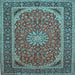 Square Machine Washable Medallion Light Blue Traditional Rug, wshtr64lblu