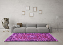 Machine Washable Medallion Purple Traditional Area Rugs in a Living Room, wshtr64pur