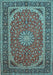 Machine Washable Medallion Light Blue Traditional Rug, wshtr64lblu