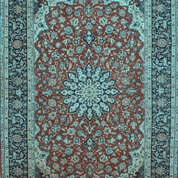 Machine Washable Medallion Light Blue Traditional Rug, wshtr64lblu