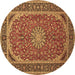 Round Machine Washable Medallion Brown Traditional Rug, wshtr64brn