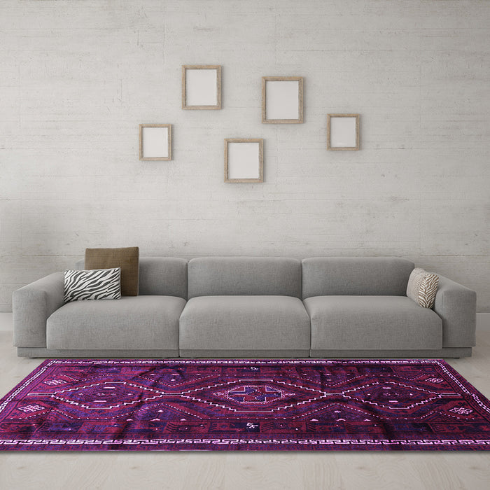Machine Washable Southwestern Purple Country Area Rugs in a Living Room, wshtr650pur