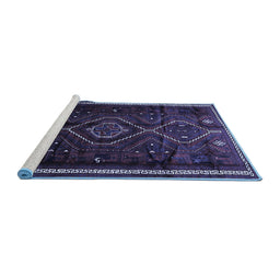 Sideview of Machine Washable Southwestern Blue Country Rug, wshtr650blu