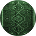 Round Southwestern Emerald Green Country Rug, tr650emgrn