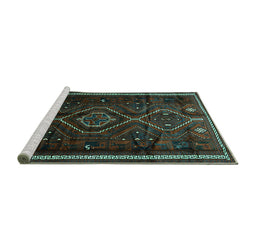 Sideview of Machine Washable Southwestern Turquoise Country Area Rugs, wshtr650turq