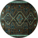 Round Machine Washable Southwestern Turquoise Country Area Rugs, wshtr650turq