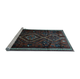 Sideview of Machine Washable Southwestern Light Blue Country Rug, wshtr650lblu