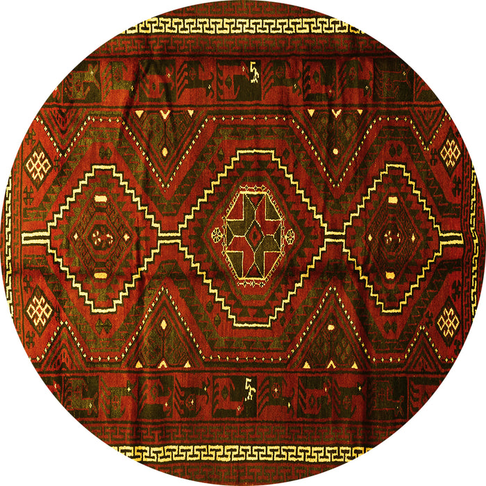 Round Machine Washable Southwestern Yellow Country Rug, wshtr650yw