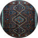 Round Southwestern Light Blue Country Rug, tr650lblu