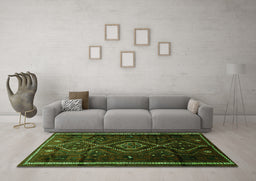 Machine Washable Southwestern Green Country Area Rugs in a Living Room,, wshtr650grn