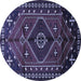 Round Machine Washable Persian Blue Traditional Rug, wshtr651blu