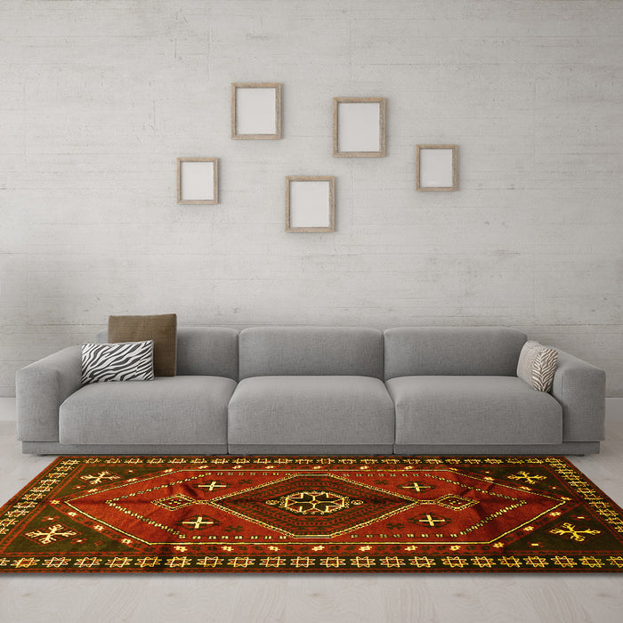 Machine Washable Persian Yellow Traditional Rug in a Living Room, wshtr651yw