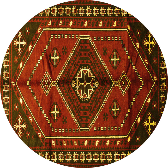 Round Persian Yellow Traditional Rug, tr651yw