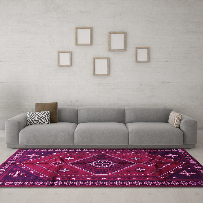 Machine Washable Persian Pink Traditional Rug in a Living Room, wshtr651pnk