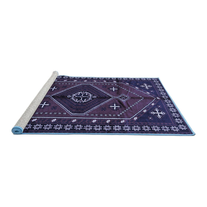 Sideview of Machine Washable Persian Blue Traditional Rug, wshtr651blu