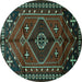 Round Machine Washable Persian Turquoise Traditional Area Rugs, wshtr651turq