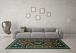 Machine Washable Persian Turquoise Traditional Area Rugs in a Living Room,, wshtr651turq