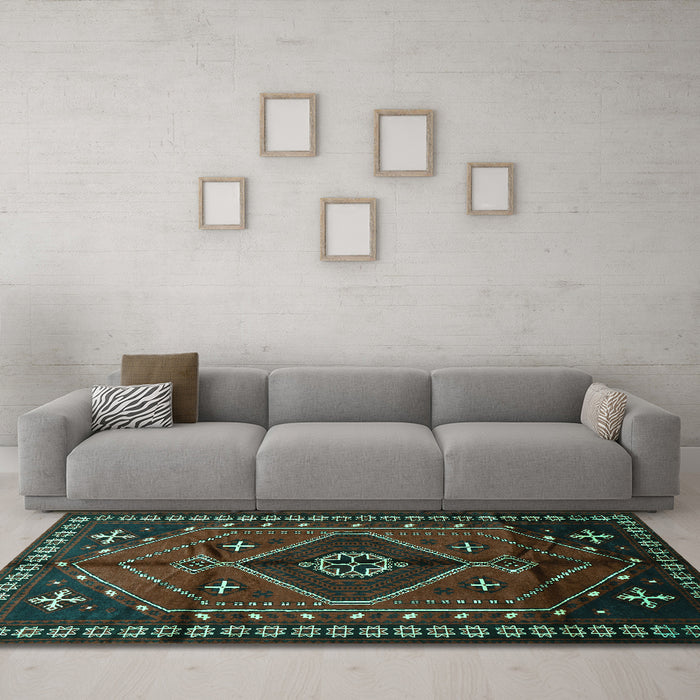 Machine Washable Persian Turquoise Traditional Area Rugs in a Living Room,, wshtr651turq