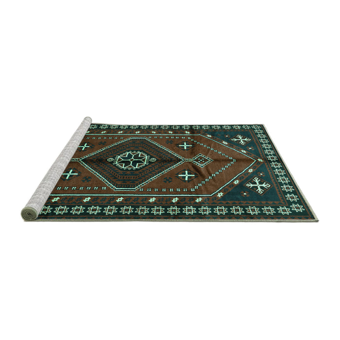 Sideview of Machine Washable Persian Turquoise Traditional Area Rugs, wshtr651turq