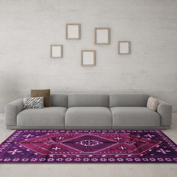Machine Washable Persian Purple Traditional Area Rugs in a Living Room, wshtr651pur