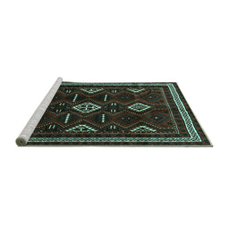 Sideview of Machine Washable Southwestern Turquoise Country Area Rugs, wshtr652turq