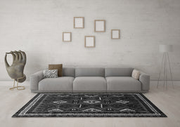 Machine Washable Southwestern Gray Country Rug in a Living Room,, wshtr652gry