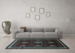 Machine Washable Southwestern Light Blue Country Rug in a Living Room, wshtr652lblu