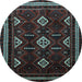 Round Southwestern Light Blue Country Rug, tr652lblu