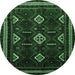 Round Southwestern Emerald Green Country Rug, tr652emgrn