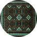 Round Southwestern Turquoise Country Rug, tr652turq