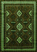 Serging Thickness of Machine Washable Southwestern Green Country Area Rugs, wshtr652grn