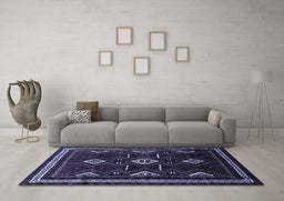 Machine Washable Southwestern Blue Country Rug in a Living Room, wshtr652blu