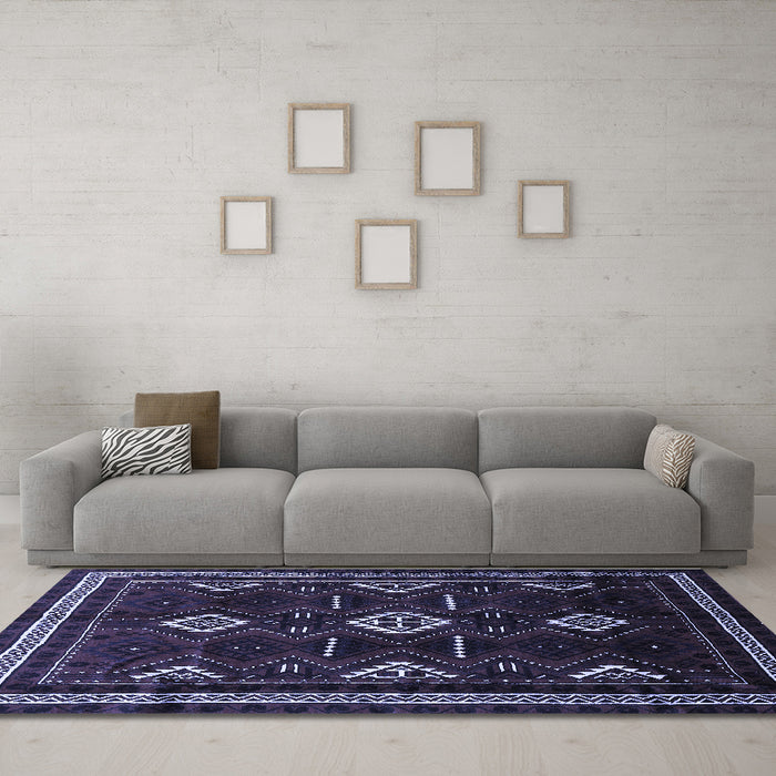 Machine Washable Southwestern Blue Country Rug in a Living Room, wshtr652blu