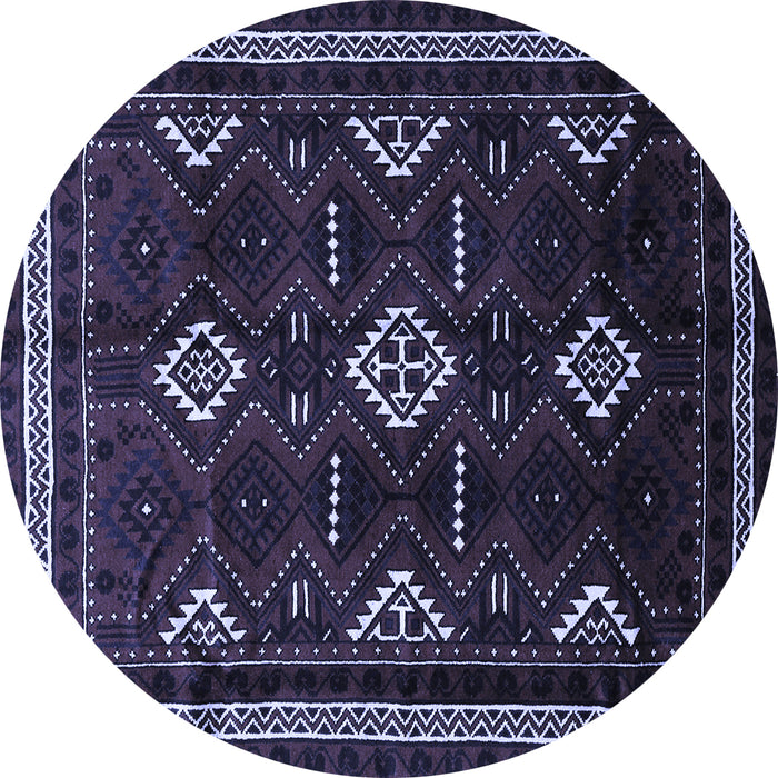 Round Machine Washable Southwestern Blue Country Rug, wshtr652blu