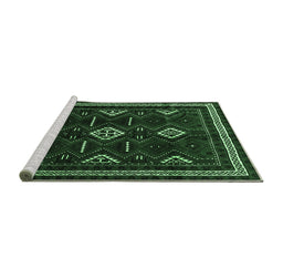 Sideview of Machine Washable Southwestern Emerald Green Country Area Rugs, wshtr652emgrn
