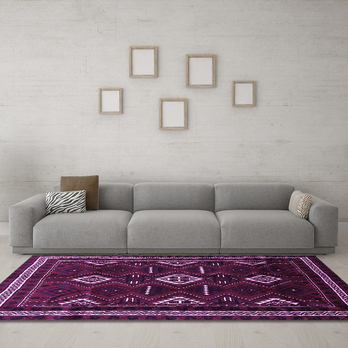 Machine Washable Southwestern Purple Country Area Rugs in a Living Room, wshtr652pur